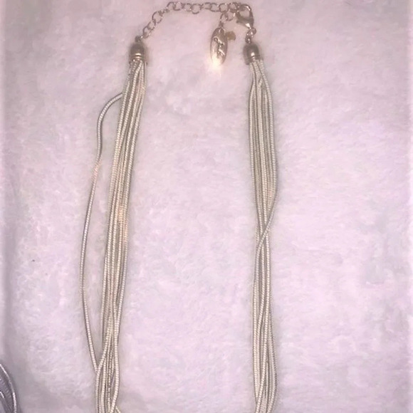 Set 2 Jules Multi-strand "liquid silver" blue/white necklaces - Picture 5 of 8